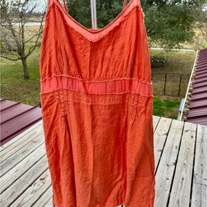 Mifresia Mini Slip Dress Tunic Orange Distressed Size Lg (possibly Linen?)